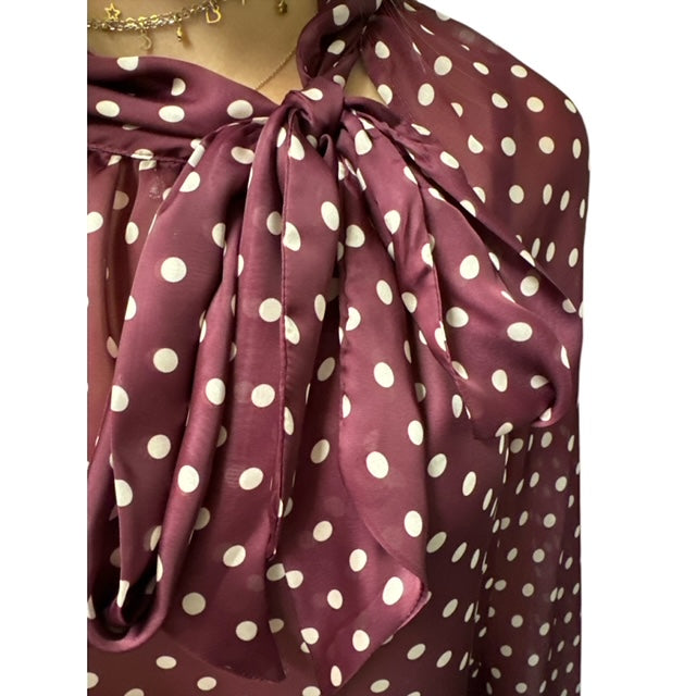 Camicia A Pois Bordeaux Con Fiocco