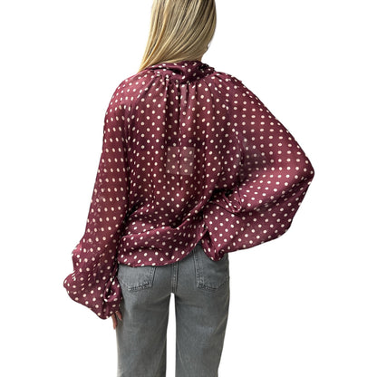 Camicia A Pois Bordeaux Con Fiocco