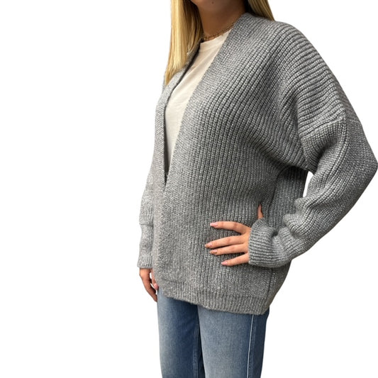 Cardigan In Lurex Grigio