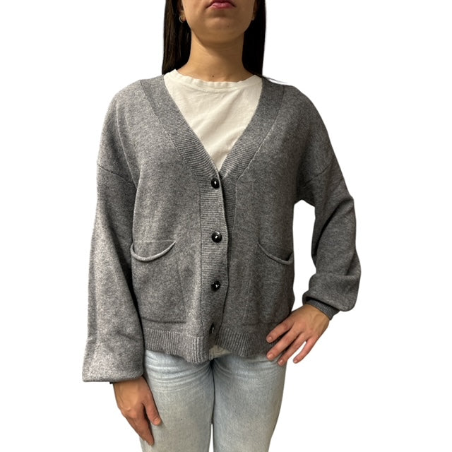 Cardigan Scollo A V Grigio