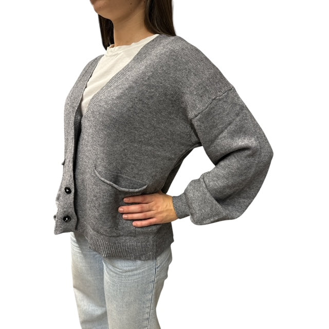 Cardigan Scollo A V Grigio