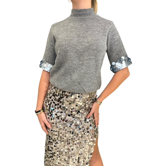 Maglia Con Paillettes Grigia