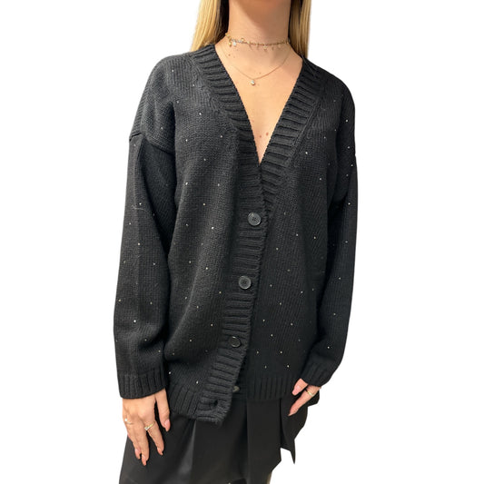 Cardigan Con Strass E Fiocco Nero