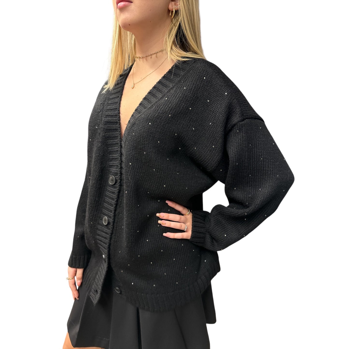 Cardigan Con Strass E Fiocco Nero