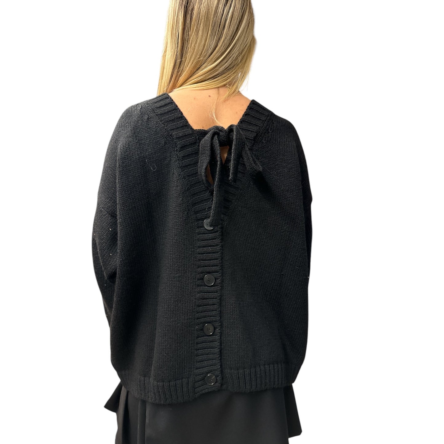 Cardigan Con Strass E Fiocco Nero