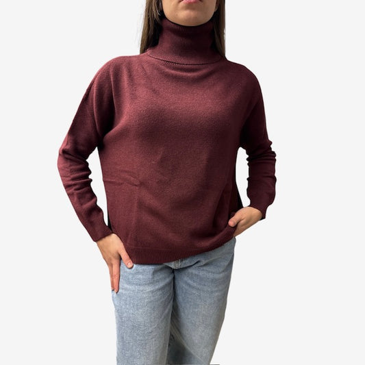 Maglia A Collo Alto Basic Bordeaux