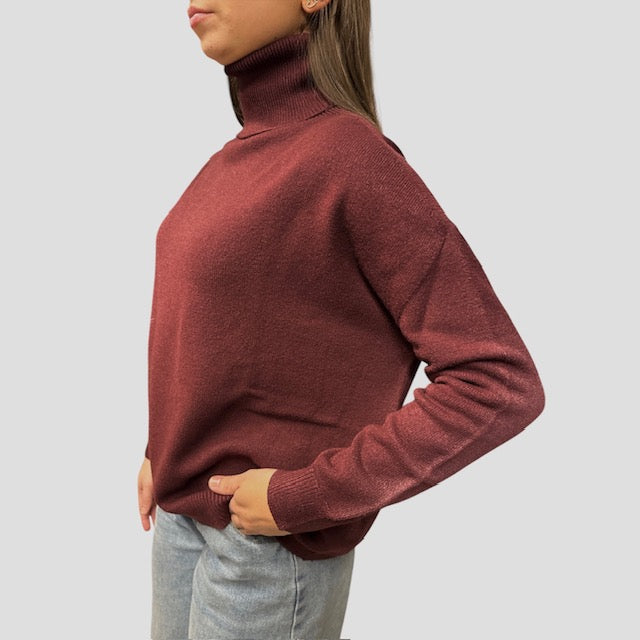 Maglia A Collo Alto Basic Bordeaux