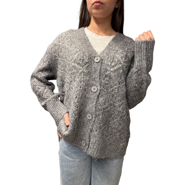 Cardigan Traforato Grigio Medio