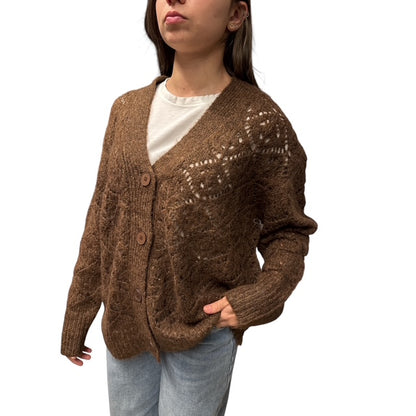 Cardigan Traforato Marrone