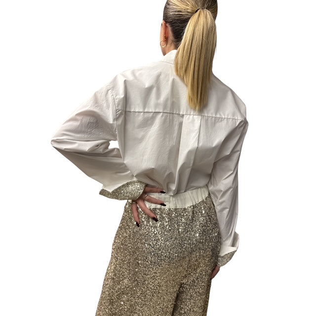 Camicia Bianca Con Polsino In Paillettes