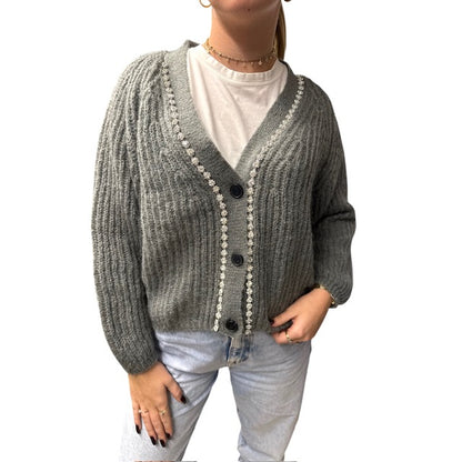 Cardigan Scollo V Gioiello Grigio