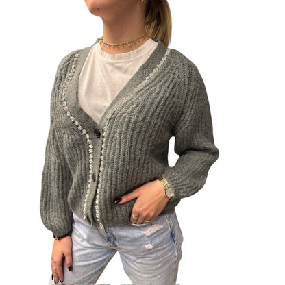 Cardigan Scollo V Gioiello Grigio